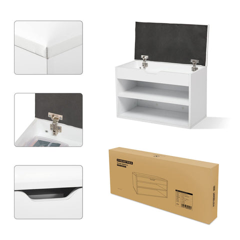 Mondeer Shoe Storage Bench, 60 cm Wide with Folding Padded Seat, White