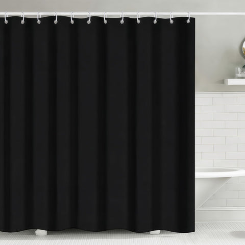 FAVORTALK Black Shower Curtains Waterproof Polyester Fabric Shower Curtain Mould Proof Mildew Resistant 180x180cm Solid Bathroom Curtain Set with 12