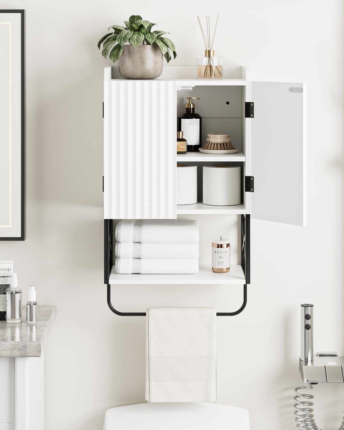 Apetaccat® Bathroom Cabinet Wall Mounted, Wooden Medicine Cupboard with Adjustable Shelves, Space-Saving Wall Storage Unit for Bathroom