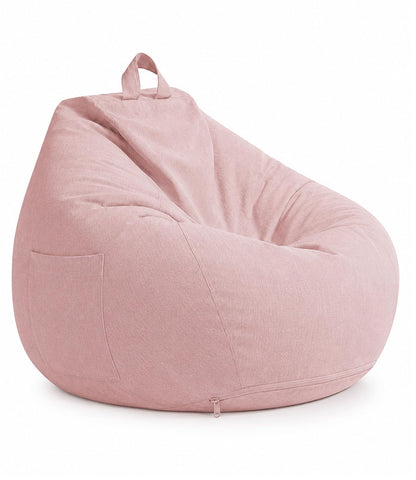 Highdi Kids Bean Bag Without Fillings - Cotton Linen Durable & Comfortable, Pink Storage Bean Bag Chair for Living Room/Gaming Room