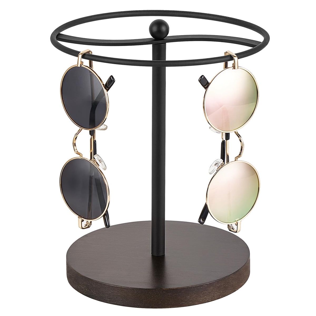 Mkono Sunglasses Organizer Glasses Holder Stand Metal Frame with Wood Base Sunglass Storage Display Eyeglasses Rack for up to 12 Pairs of Eyewear