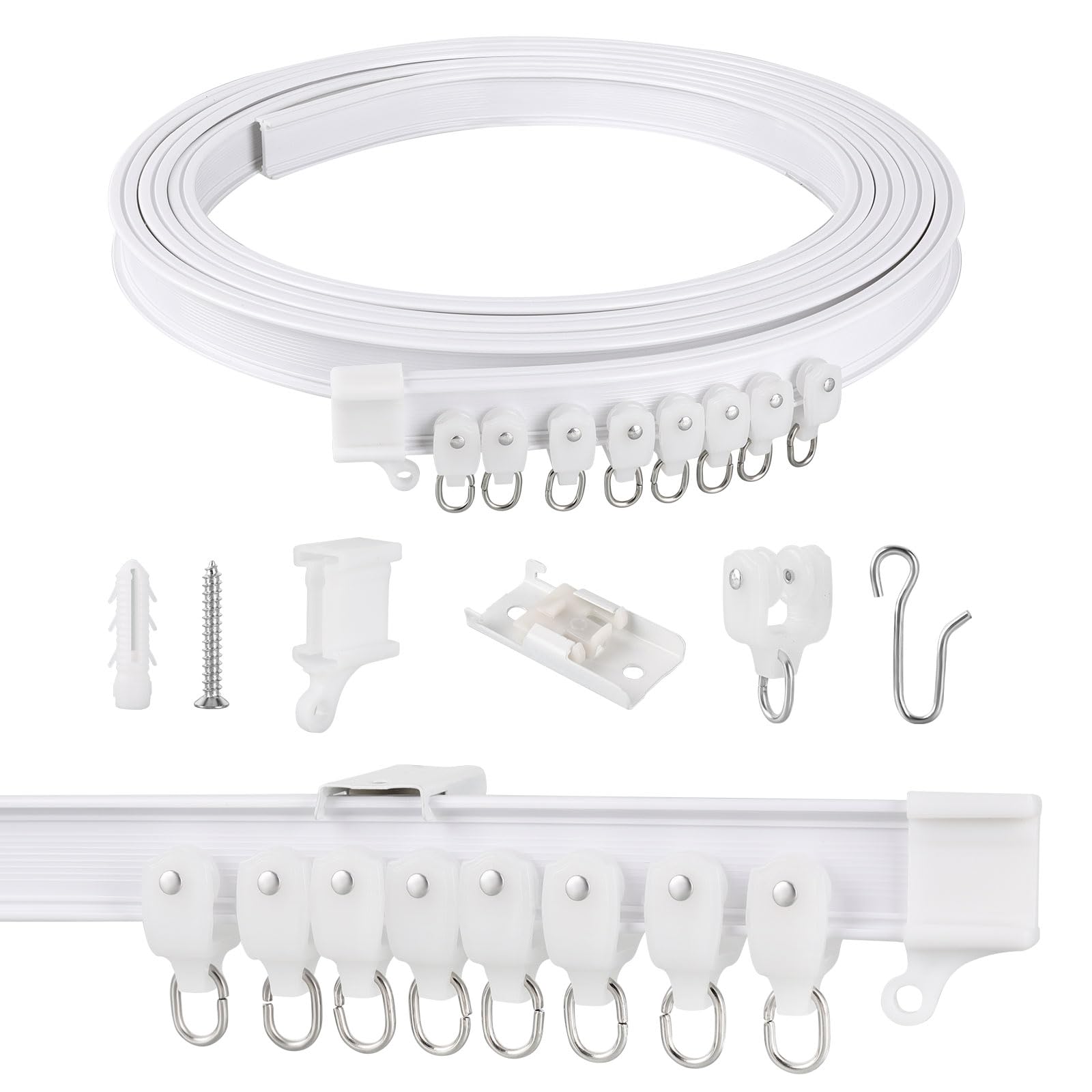 2M Curtain Rail Ceiling Curtain Track Bendable Flexible Curtain Rails and Fittings for Room Divider,Bay Window,Oval Shower,Bathroom Window,RV Rail