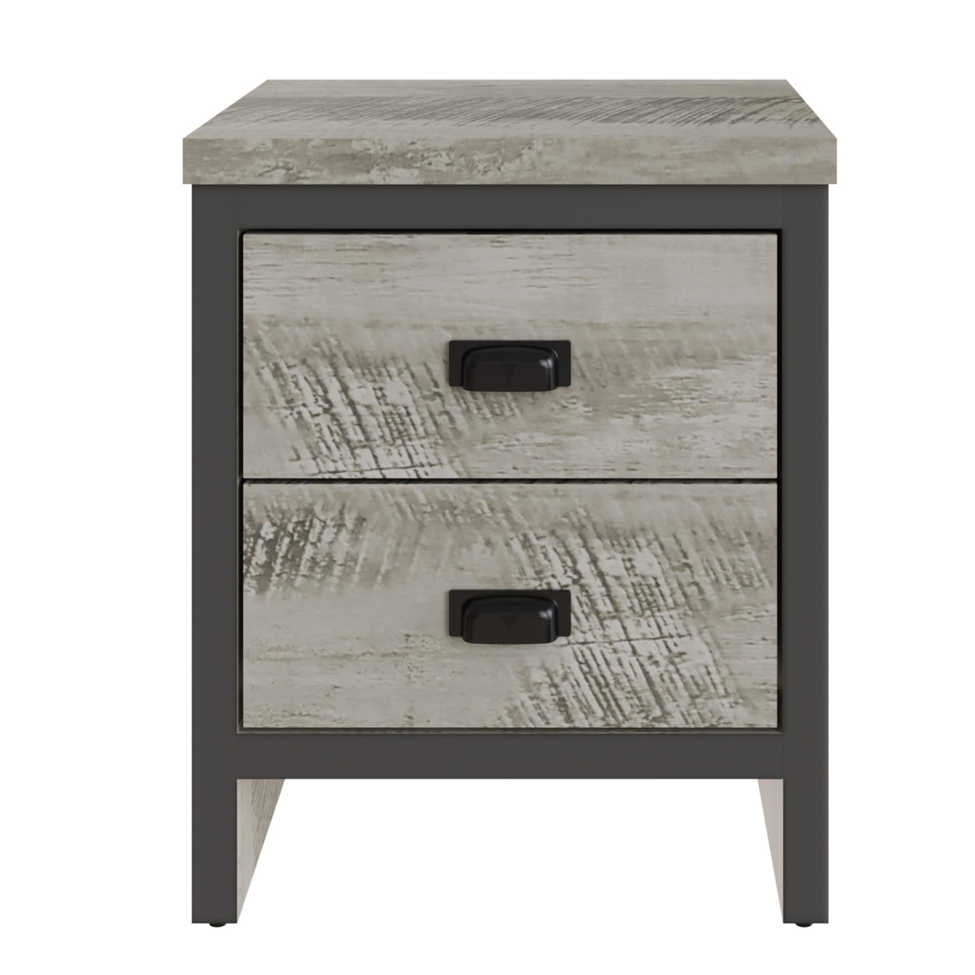 GFW Boston Pair of 2 Drawer Bedside Tables, Grey Wood Effect Bedside Cabinets, Industrial Style Nightstands with Storage Drawers