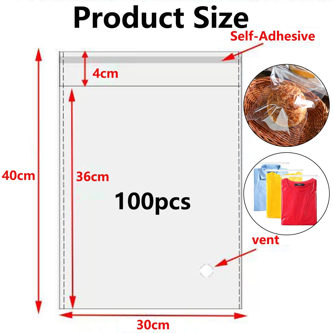 ATB-Foger 30x40cm Self-sealing Cellophane Display A3 Cello Bags 100 Packs OPP Display Sealable Bags for Cookies, Sweets, Envelopes, Gifts, Cards