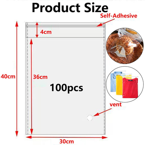 ATB-Foger 30x40cm Self-sealing Cellophane Display A3 Cello Bags 100 Packs OPP Display Sealable Bags for Cookies, Sweets, Envelopes, Gifts, Cards