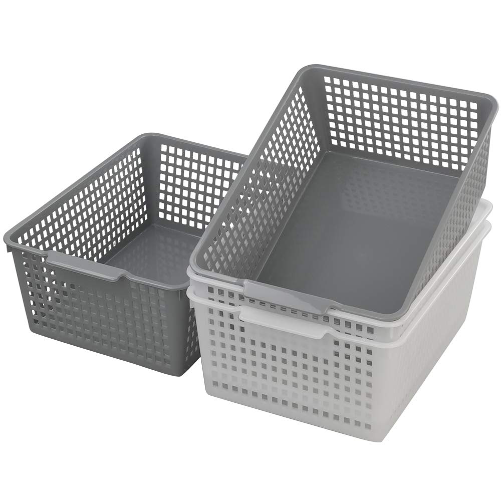 Dynko 4 Packs Large Storage Baskets, Plastic Weave Organizer Baskets