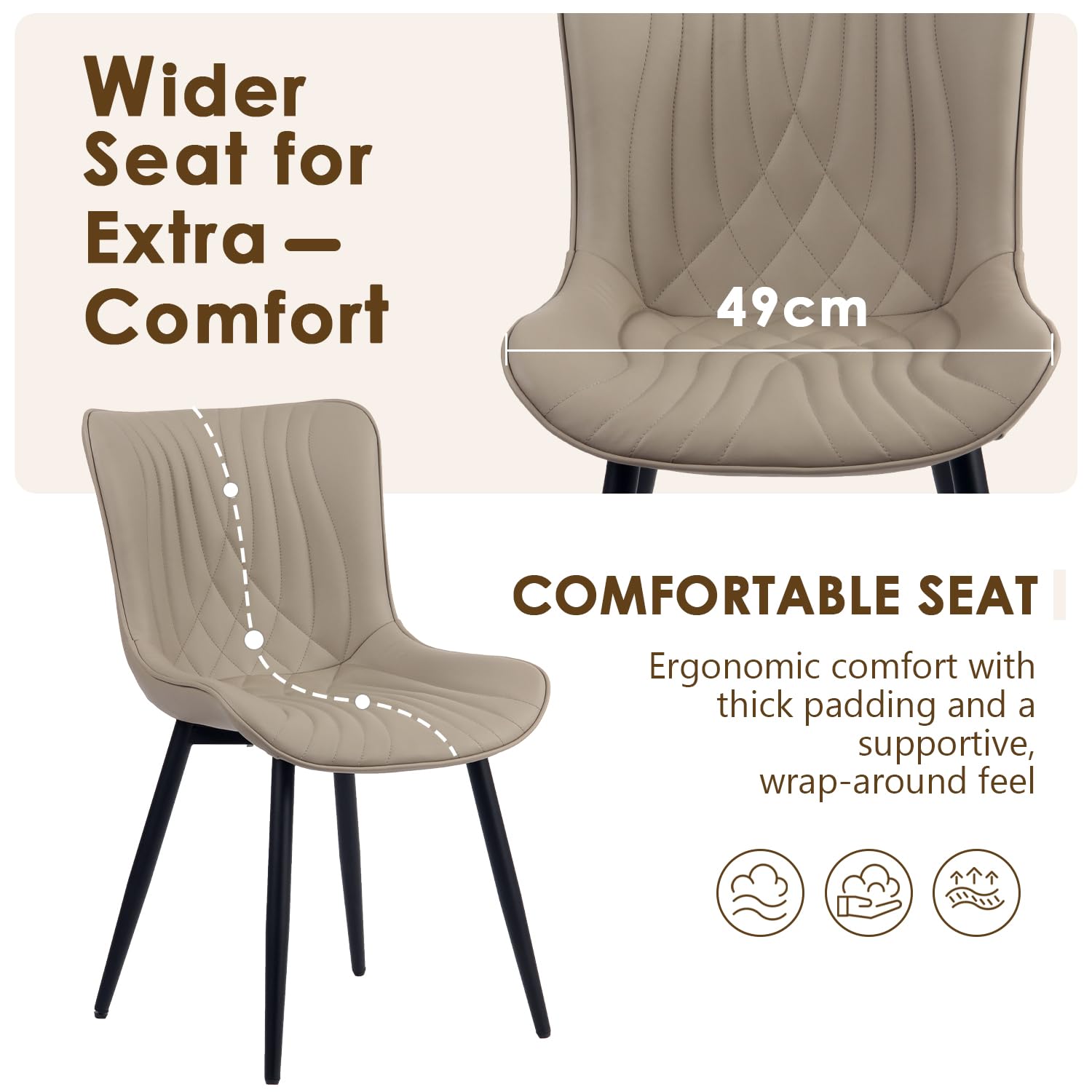 Kidol&Shellder Dining Chairs Set of 2, Modern Dining Room Chair, Khaki