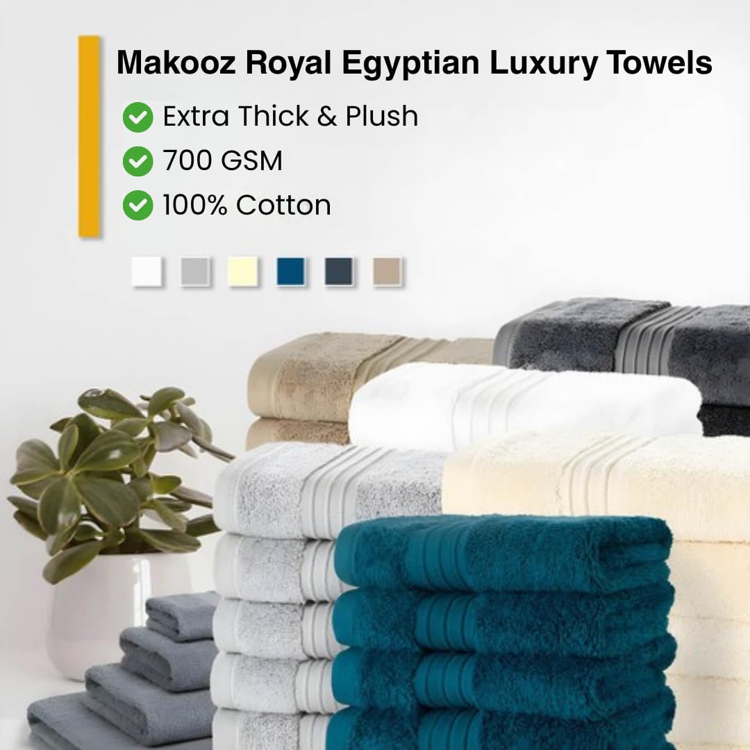 Makooz Premium 700 GSM Hand Towels for Bathroom 2 Pack- 100% Natural Zero Twist Egyptian Cotton- Luxurious Ultra Soft, Quick Dry