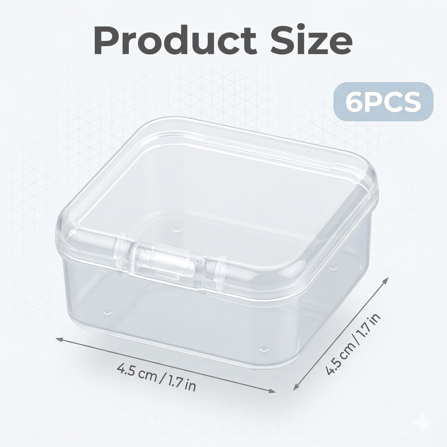 Rumyve 6Pcs Clear Plastic Storage Boxes with Lids - Mini Rectangular Containers for Beads, Business Cards, Pills, and Small Items(4.5 * 4.5 * 2 cm)