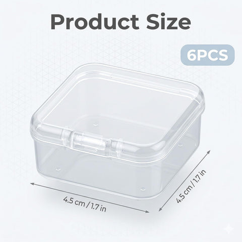 Rumyve 6Pcs Clear Plastic Storage Boxes with Lids - Mini Rectangular Containers for Beads, Business Cards, Pills, and Small Items(4.5 * 4.5 * 2 cm)