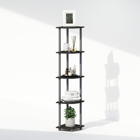 Furinno TURN-N-TUBE Corner Shelf, 5-Tier Corner Display Rack, Shelving Unit, for Organization and Storage, Living Room, Home Office, Garage, Bedroom