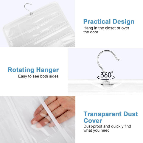 Linkstyle 160 Pocket Hanging Jewellery Organiser, Double-Sided Travel Jewelry Storage Roll, Jewelry Holder Bag with Hook, 2 PCS