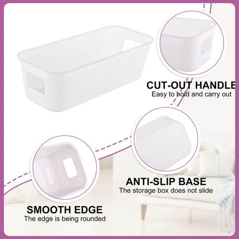MUXHEL 18 Pack Small Storage Baskets 22x9x6.5cm White Plastic Storage Box with Built-in Handles Narrow Small Plastic Storage Baskets for Shelves