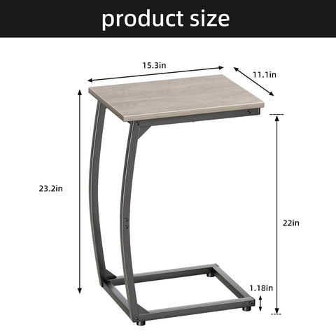 LAKEMID C Shaped End Table, Side Table for Couch, TV Tray Table for Living Room Bedroom (Grey)