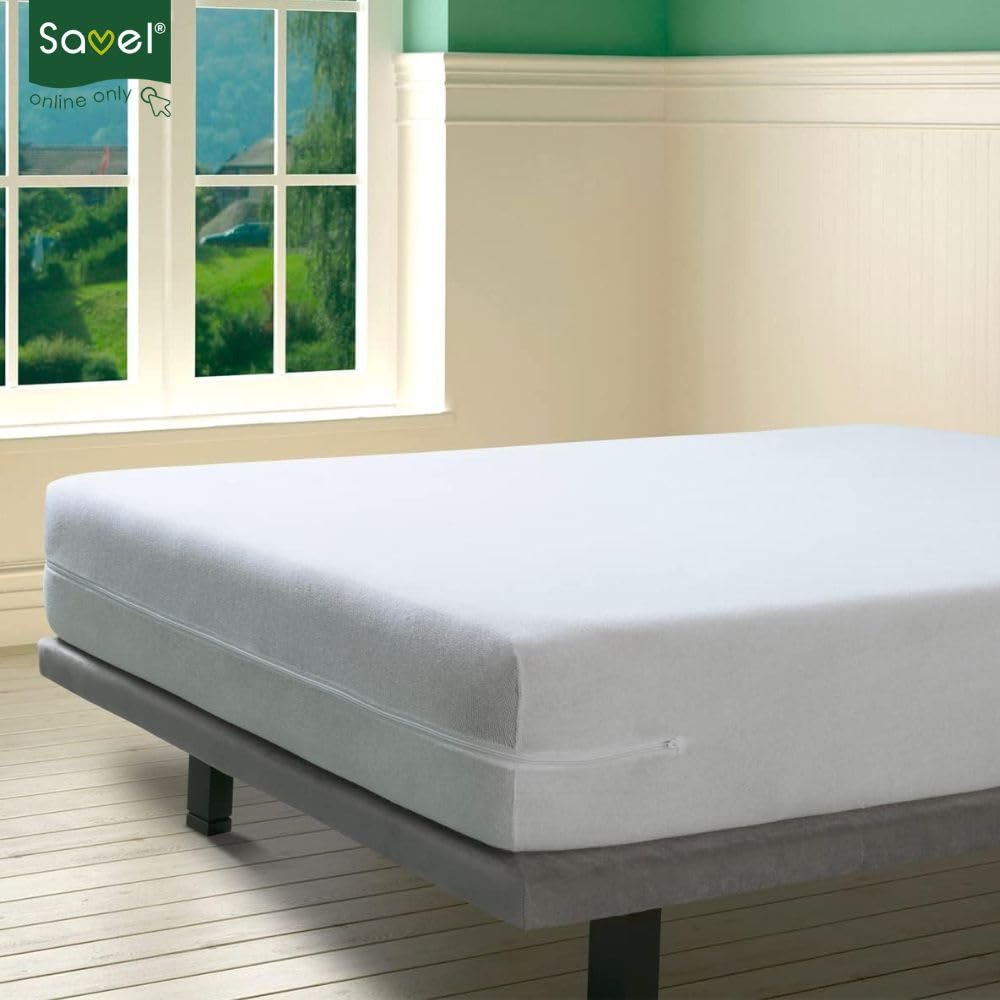 SAVEL - Mattress Encasement (180x190/200cm) Super King Size | Noiseless, Elastic and Adjustable Mattress Protector | White