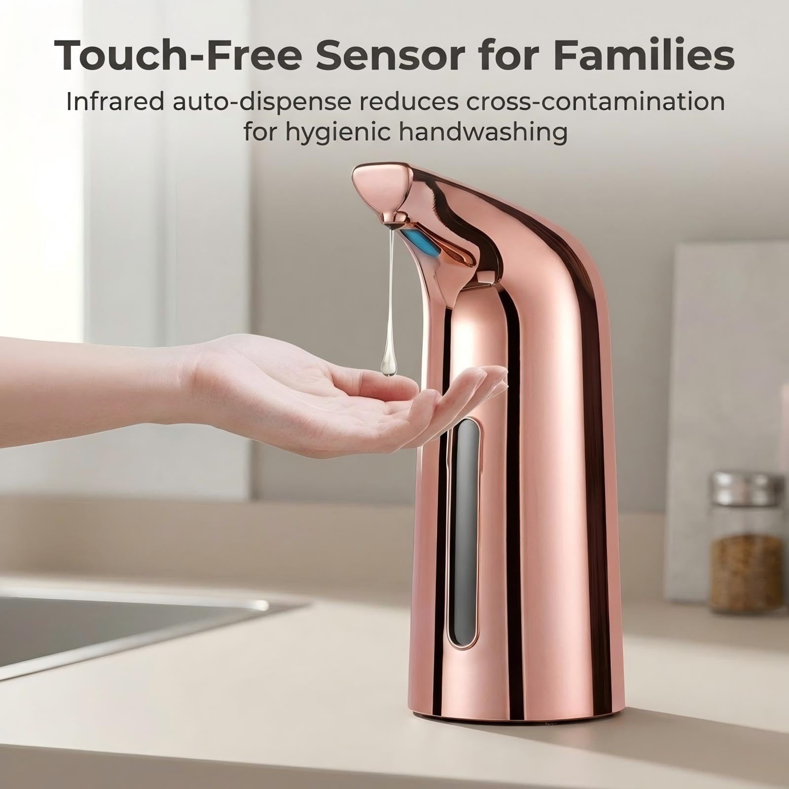 Automatic Soap Dispenser: 4 Adjustable Settings & Touch-Free Sensor, 400ml, IPX6 Waterproof, Long Battery Life, for Families with Kids