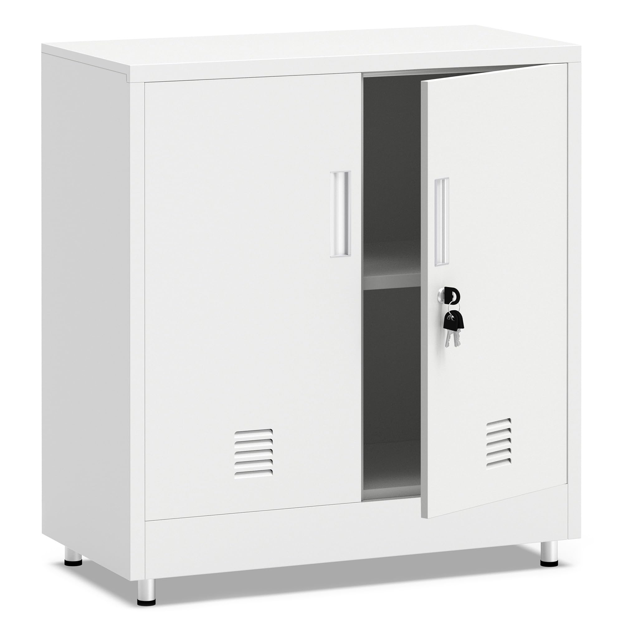 JINKUR Metal Storage Cabinet with Locking Doors and Adjustable Shelf, Small Lockable Sideboard Buffet Cabinet for Home, Office, Entryway, Hallway