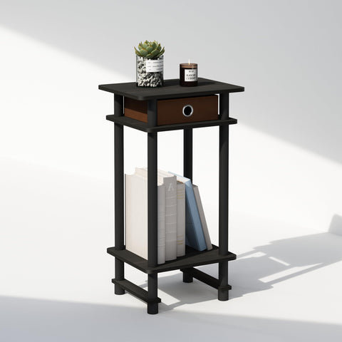 Furinno TURN-N-TUBE Night Stand, 3-Tier Open Shelf Design Nightstand with Storage Bin, Tall Narrow Bedside Table, End Table, Side Table