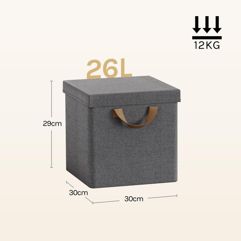 WOLTU Fabric Storage Boxes Set of 5, Folding Baskets with Lids, Handles, Metal Frame, Wardrobe Toy Organisers for Living Room, Bedroom, Office, Grey