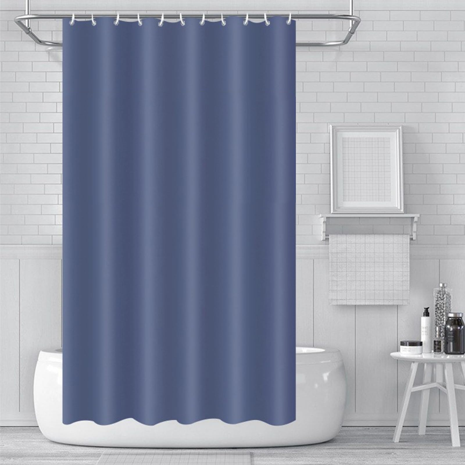 ECO Mould Proof Shower Curtain 180x180cm, Solid Grey-Blue PEVA Waterproof Heavy Duty With 3 Magnets, 12 Plastic Hooks