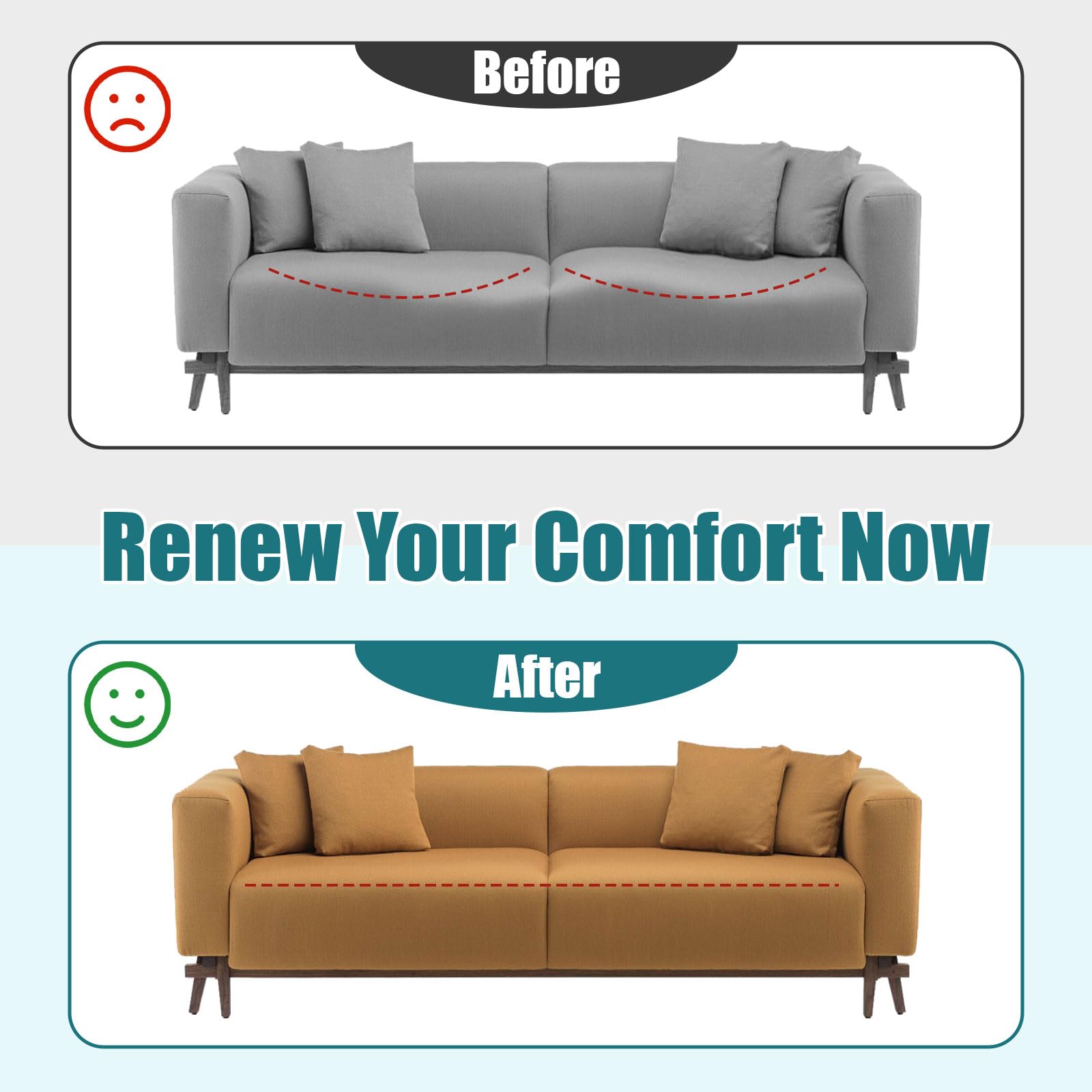 TUAKIMCE 2Pack Sofa Cushion Support for Sagging Seats, 50x 50x 5cm High-Density Foam Sofa Seat Cushions, Curved Furniture Support Pad for Sag Repair