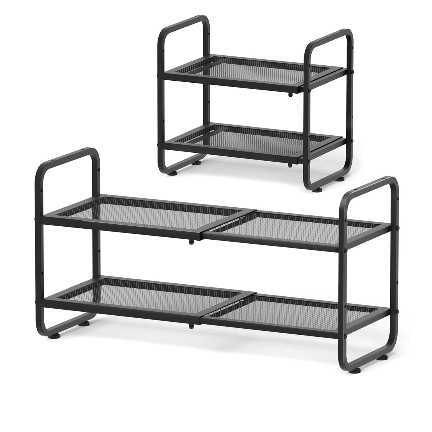 ULYVU Expandable Metal Shoe Rack 2 Tier, Height Adjustable & Stackable | Shoe Storage for Hallway, Garage, Wardrobe - Black