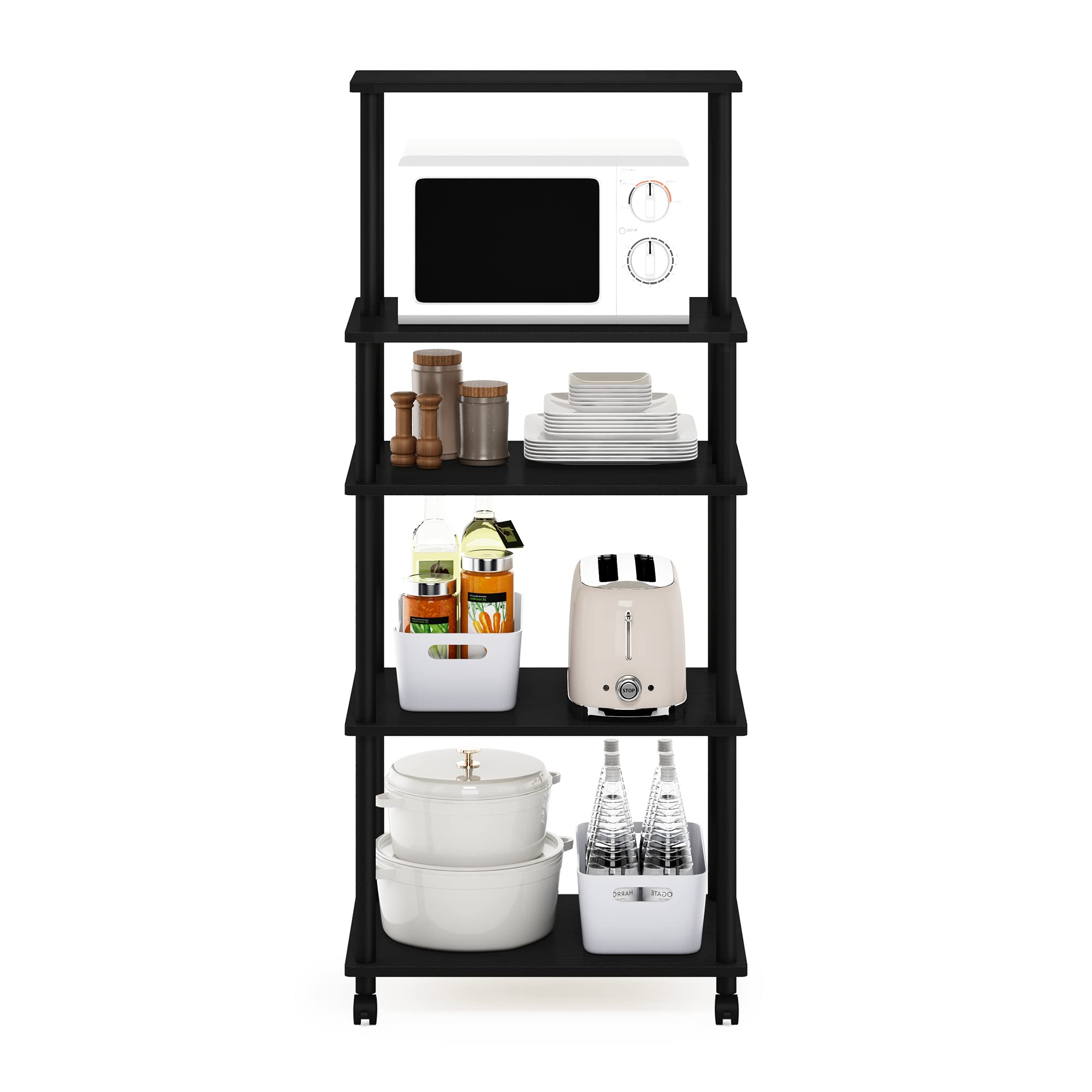 Furinno TURN-N-TUBE Bakers Rack with Wheels, 5-Tier Kitchen Storage Cart, Kitchen Cart, Coffee Bar, Pantry Organizers and Storage, Americano