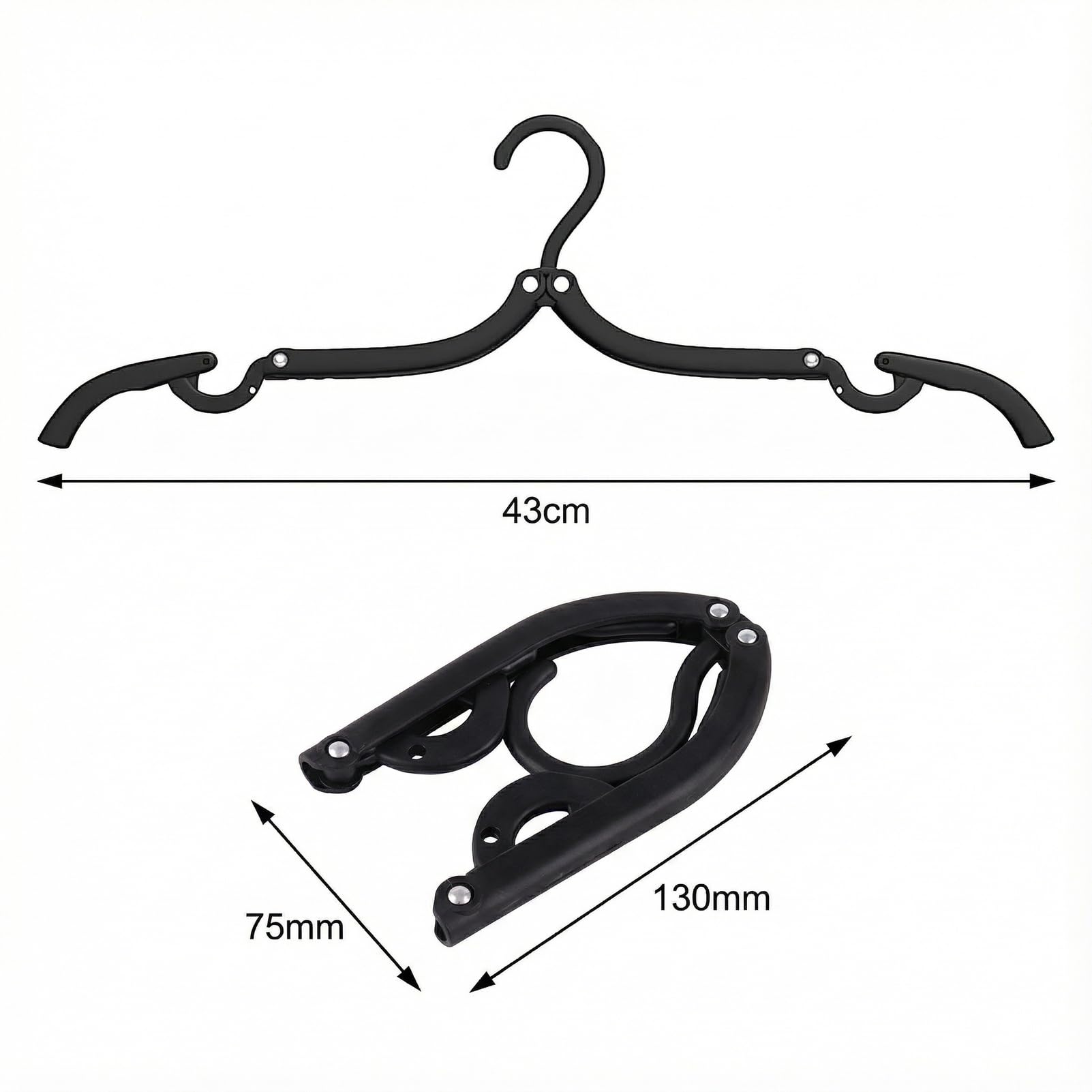 10 Pack Black Foldable Travel Hangers, PP Plastic Lightweight Clothes Hangers, Compact Portable Travel Coat Hooks for Space Saving Storage