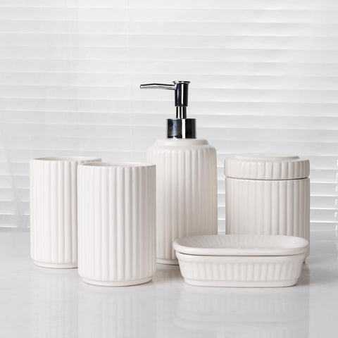 Bathroom Accessories Set 5PCS, Ceramic White Bathroom Accessory Set, Classic Design Bathroom Accessories Sets Complete