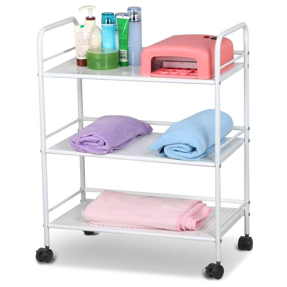 DRM 3 Tier Rolling Storage Trolley Utility Cart, Salon Beauty Trolley with Wheels, Spa System Storage Cart, White