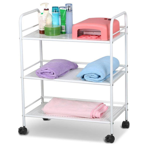 DRM 3 Tier Rolling Storage Trolley Utility Cart, Salon Beauty Trolley with Wheels, Spa System Storage Cart, White
