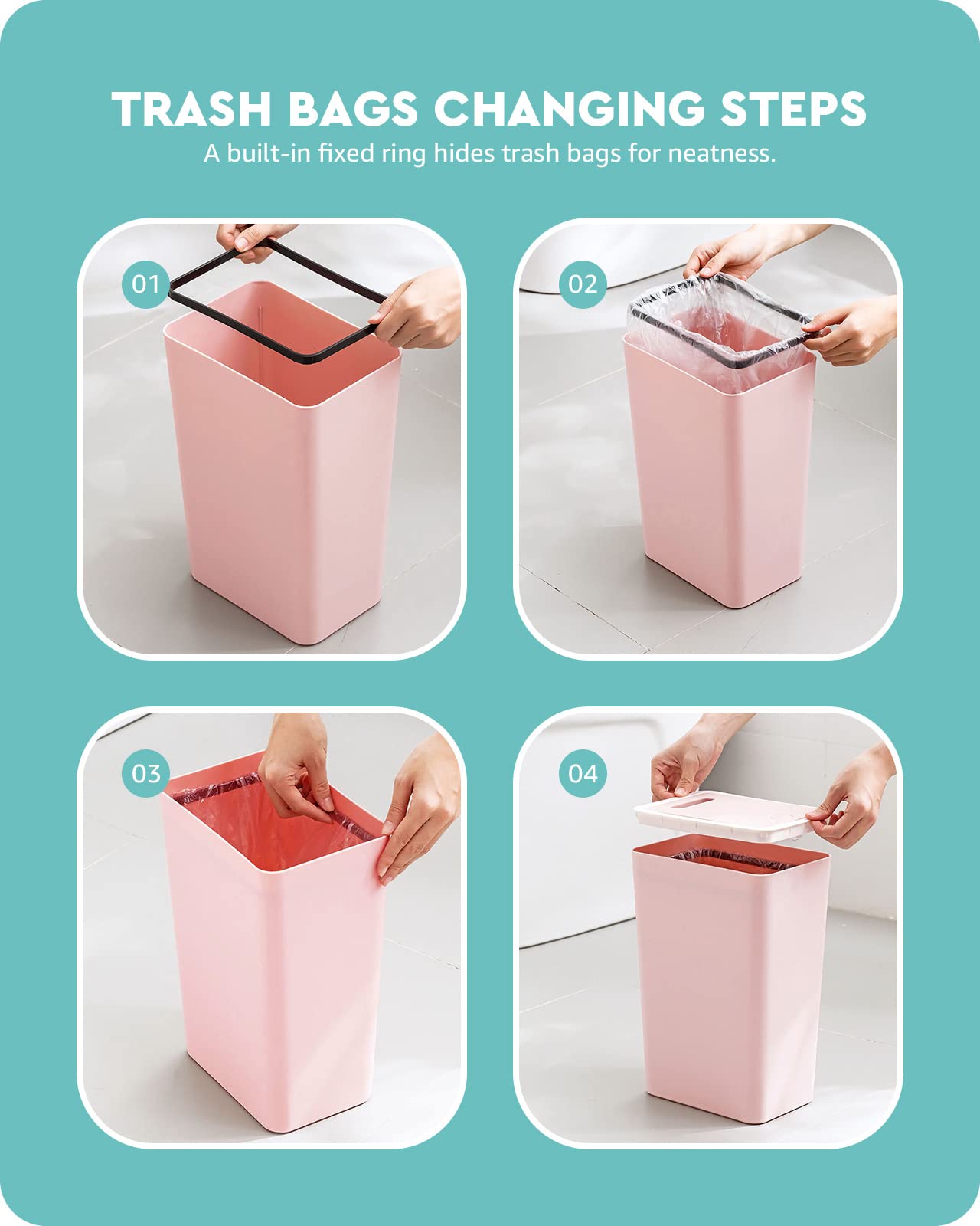 Baffect Small Trash Can with Lid Waste Basket Bathroom Garbage Can Dorm Room Essentials for Bedroom, Office, College-2.1 Gallon (Pink)