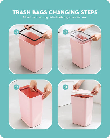 Baffect Small Trash Can with Lid Waste Basket Bathroom Garbage Can Dorm Room Essentials for Bedroom, Office, College-2.1 Gallon (Pink)