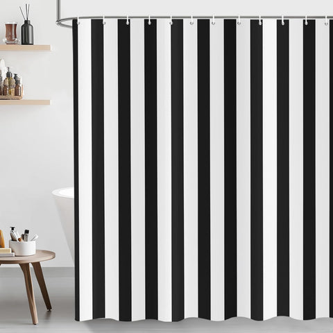 ASDCXZ Striped Shower Curtain 180x200 cm, Modern Minimalist Japanese Style Black White Vertical Stripes Waterproof Bath Curtain Polyester Textile
