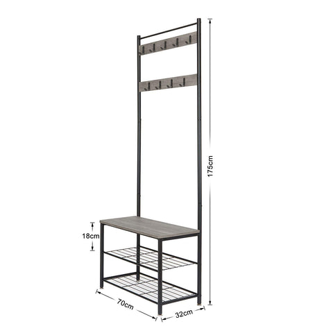 Mondeer Coat Rack Stand, Shoe Rack, Coat Rack Stand, Clothes Rack, Shoe Storage Bench with 9 Hooks, Metal Hall Tree, Metal Frame for Bedroom, Living