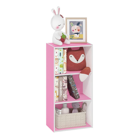 Furinno LUDER Book Shelf, 3-Tier Modern Bookshelf, Open Shelves Bookcase 9.3 x 16 x 31.4, for Living Room, Bedroom, Home Office, Pink/White