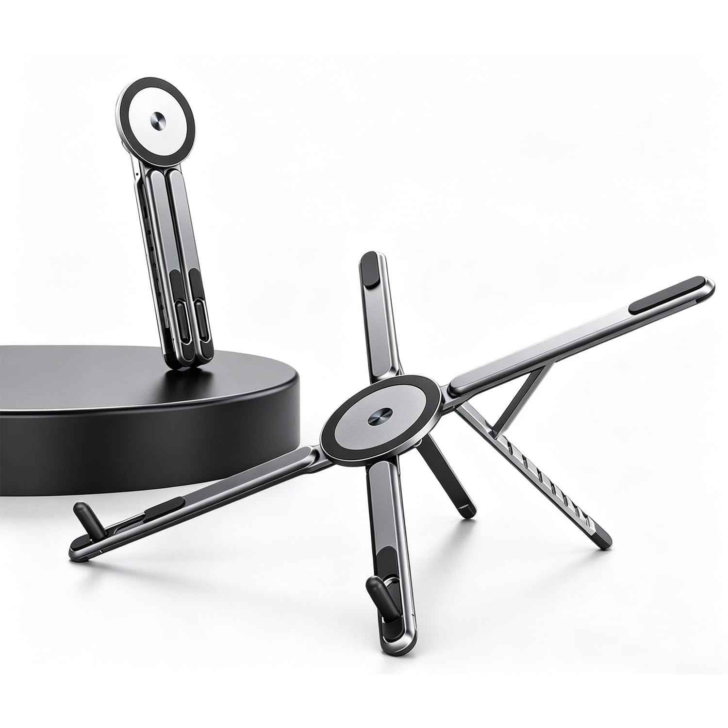 Beruth Adjustable Foldable Laptop Stand for Desk, MagSafe Compatible Aluminum Riser with N52 Magnetic Grip, Portable Holder for MacBook, iPad