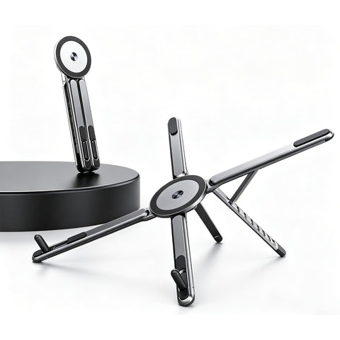 Beruth Adjustable Foldable Laptop Stand for Desk, MagSafe Compatible Aluminum Riser with N52 Magnetic Grip, Portable Holder for MacBook, iPad