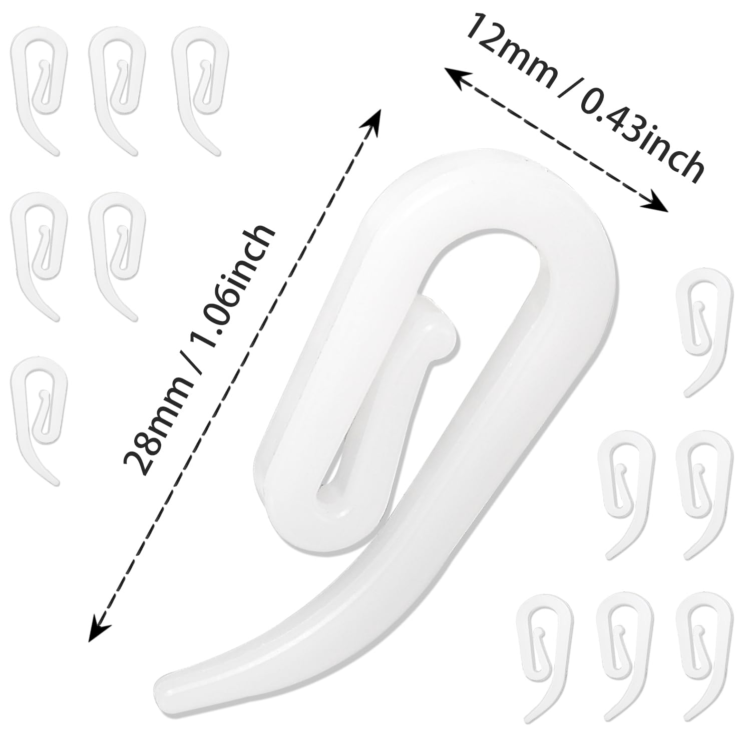 Curtain Hooks Plastic White Pack of 120, 2.8x1.2cm, Drapery Hooks for Windows, Doors and Shower Curtains Fits Most of Curtains