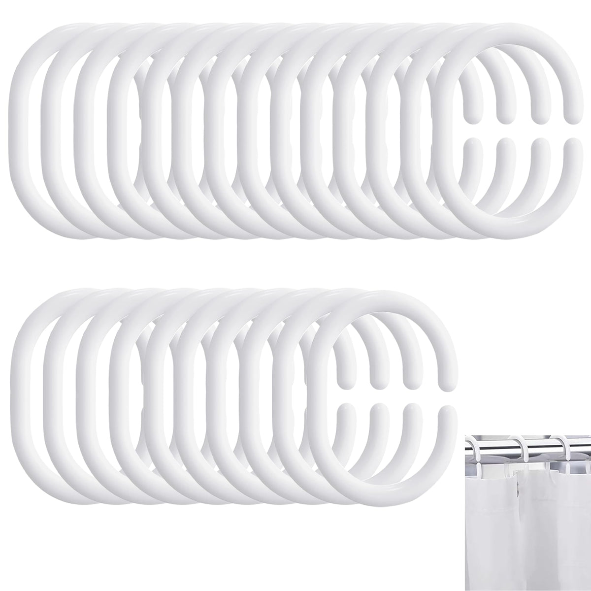 Plastic Shower Curtain Rings – Rust-Proof C-Shape Bathroom Hooks