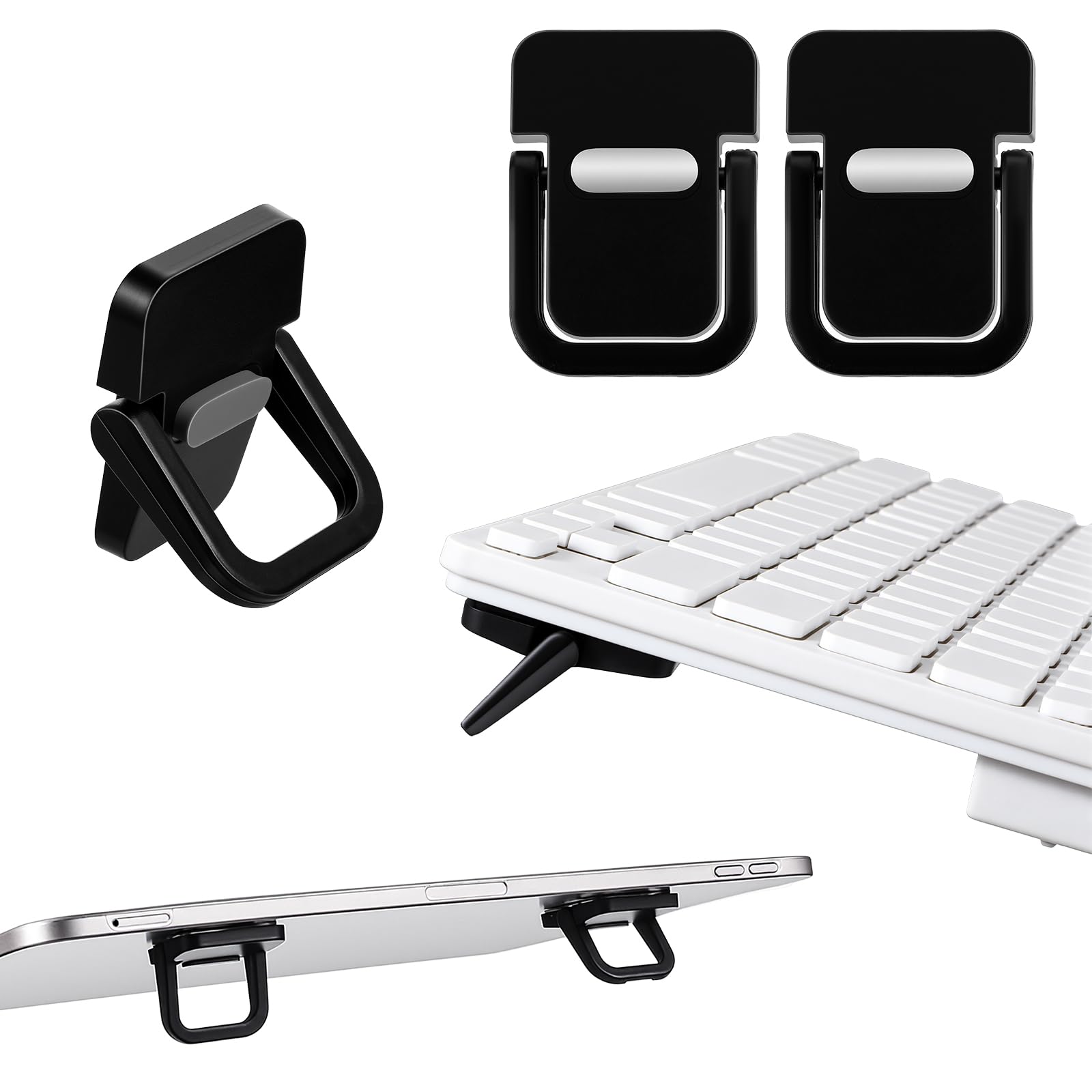 Sorcristy 2 PCS Computer Keyboard Stand, Keyboards Riser Adjustable Black Laptop Stand Portable Mini Self-Adhesive Foldable Feet Keyboard Lift for