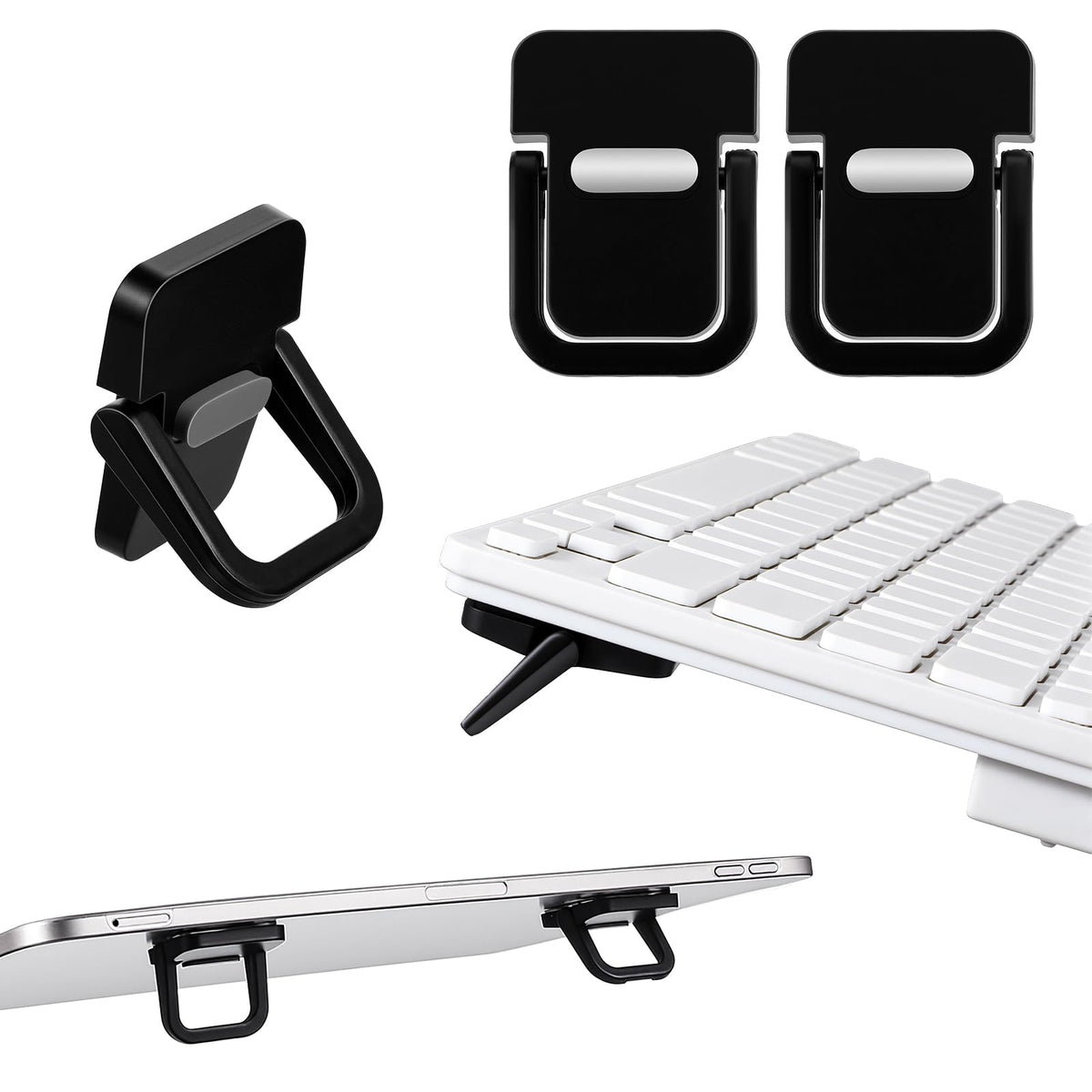 Sorcristy 2 PCS Computer Keyboard Stand, Keyboards Riser Adjustable Black Laptop Stand Portable Mini Self-Adhesive Foldable Feet Keyboard Lift for