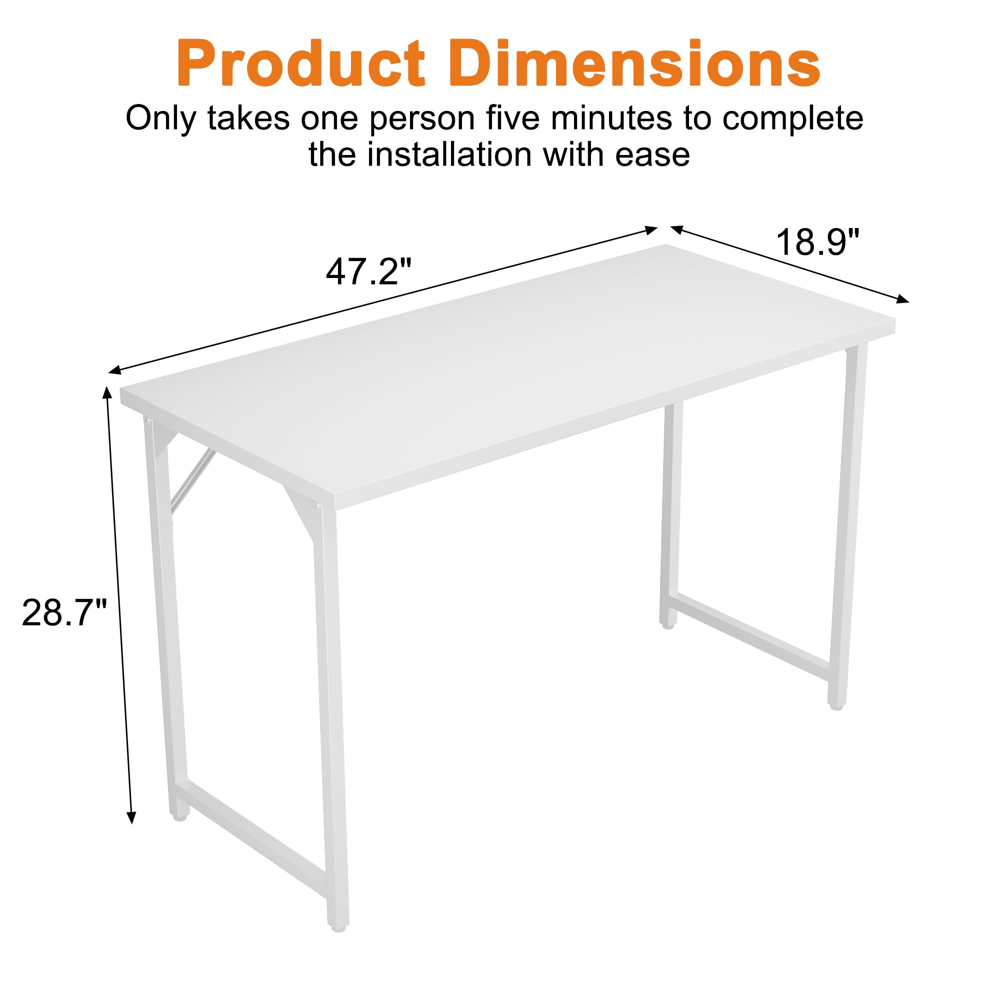 Grandder 120 cm Computer Desk, Home Office Desk Study Writing Kid Table, Simple PC Work Desk, Adjustable Feet, White