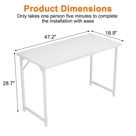 Grandder 120 cm Computer Desk, Home Office Desk Study Writing Kid Table, Simple PC Work Desk, Adjustable Feet, White