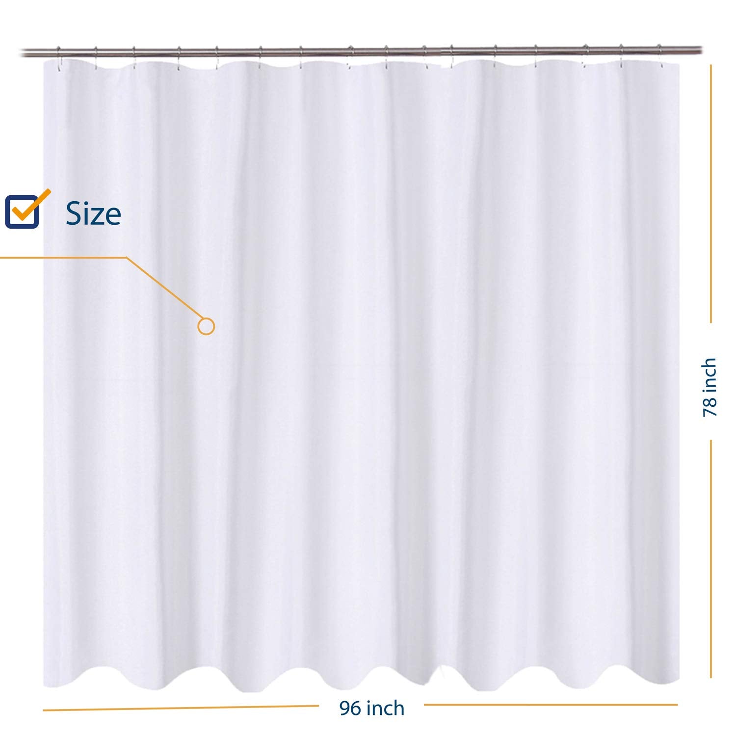 N&Y HOME Fabric Shower Curtain Liner 96 x 78 inch XL Size, Hotel Quality, Washable, Water Repellent, White Bathroom Curtains with Grommets, 96x78