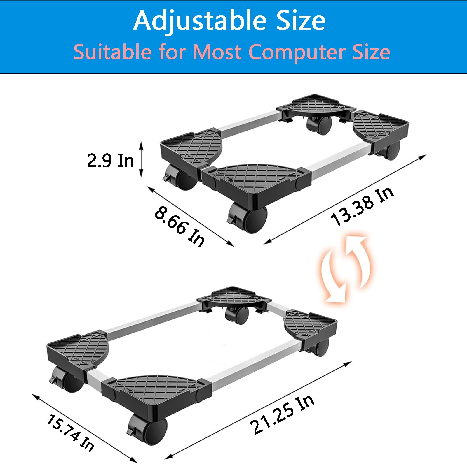 PC Stand for PC Tower, Computer Desktop Tower Stand with 4 Lockable Castors, Adjustable CPU Holder
