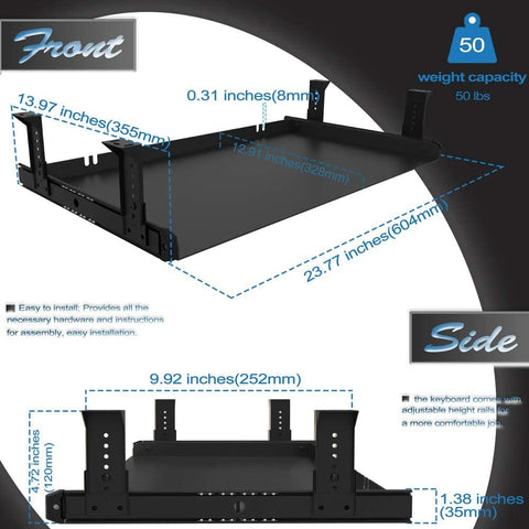 FRMSAET All-Metal 53cm/ 60cm/ 76cm Slide Out Drawer Platform(60 cm, Black)