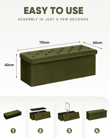 Bonlife Velvet Storage Ottoman, Folding Footstool Space-Saving Bench,110cm