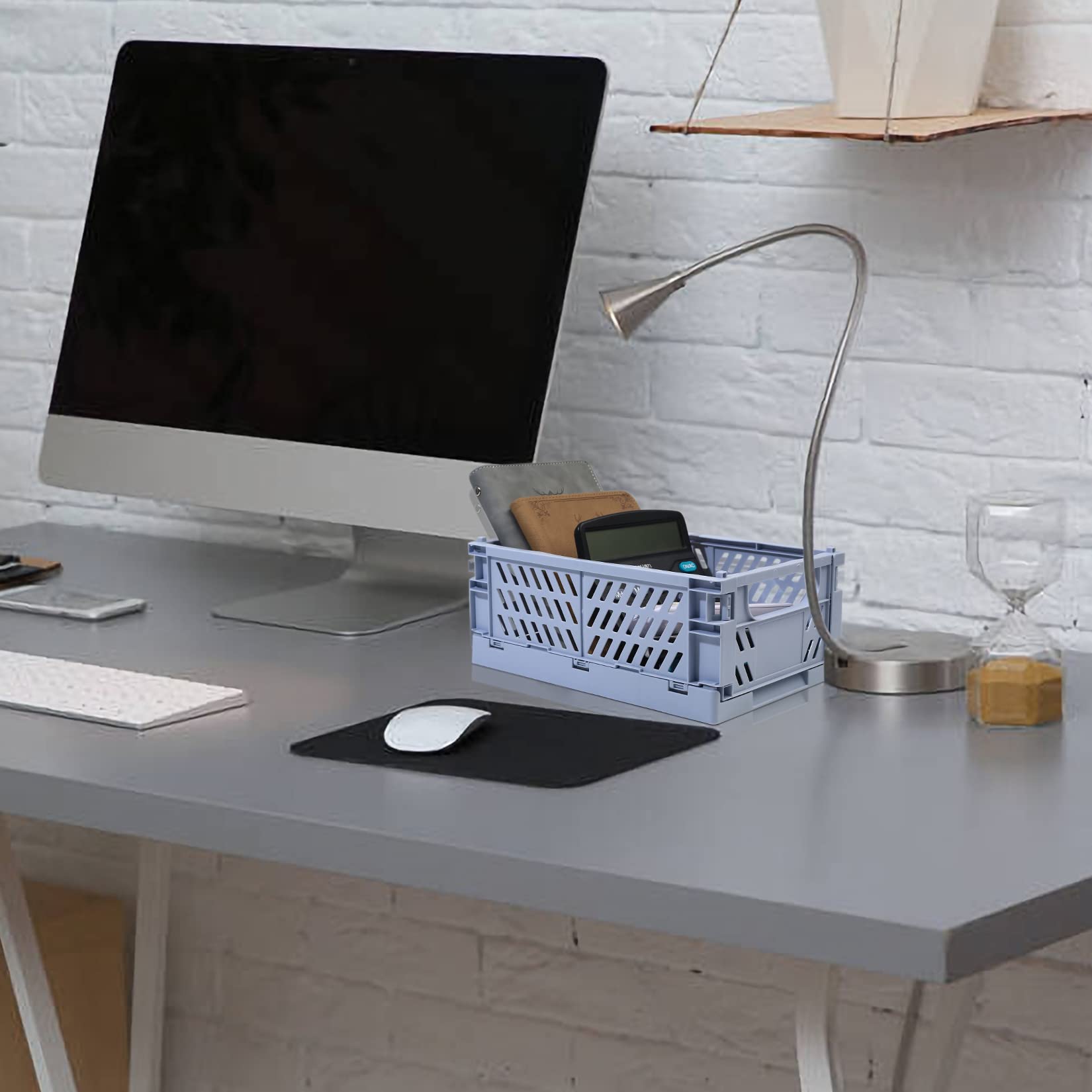 Heozhuyi 3 Pcs Plastic Folding Storage Crates, Collapsible Mini Storage Baskets, Stackable Storage Bins with Handles