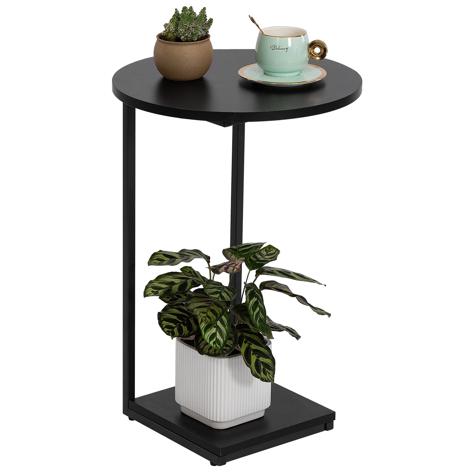 HDANI C-Shaped Side Table,Round End Table under Sofa,Bedside Table,Sofa Side Table with Metal Frame,Small Coffee Snack Table for Living Room